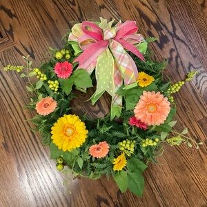 Spring Garden Wreath with Pink & Yellow Blooms